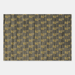 Rustieke Faux Wood Grain, Elegant Faux Gold "92nd" Inpakpapier Vel
