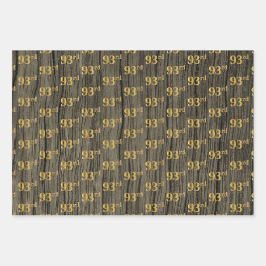 Rustieke Faux Wood Grain, Elegant Faux Gold "93rd" Inpakpapier Vel (Voorkant)