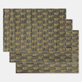 Rustieke Faux Wood Grain, Elegant Faux Gold "95th" Inpakpapier Vel