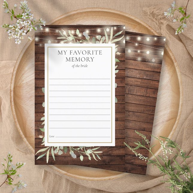 Rustieke favoriete Memory Greenery Vrijgezellenfee (Rustic Favorite Memory Greenery Bridal Shower Card)