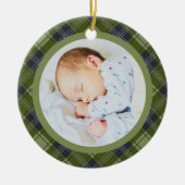 Rustieke feestelijke Green Plaid Baby's eerste ker Keramisch Ornament (Voorkant)