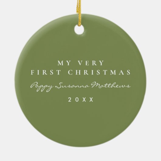 Rustieke feestelijke Green Plaid Baby's eerste ker Keramisch Ornament (Achterkant)