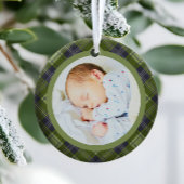 Rustieke feestelijke Green Plaid Baby's eerste ker Keramisch Ornament