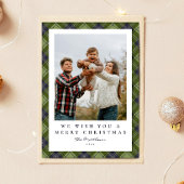 Rustieke feestelijke Green Plaid Familiefoto Kerst Feestdagenkaart
