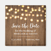 Rustieke feestverlichting Faux Wood Save the Date Magneet (Voorkant)