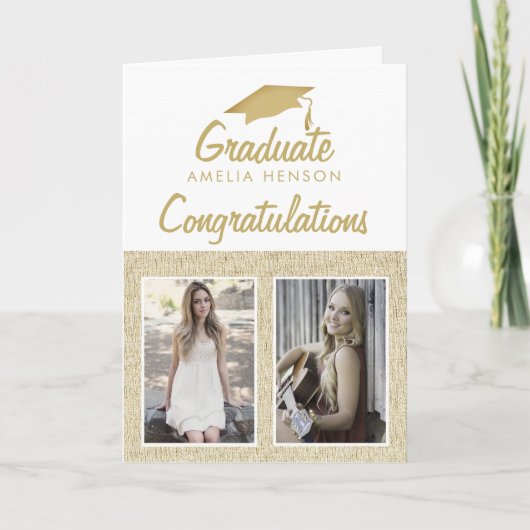 Rustieke Felicitaties Afgestudeerde 2 Foto Collage Kaart (Voorkant)
