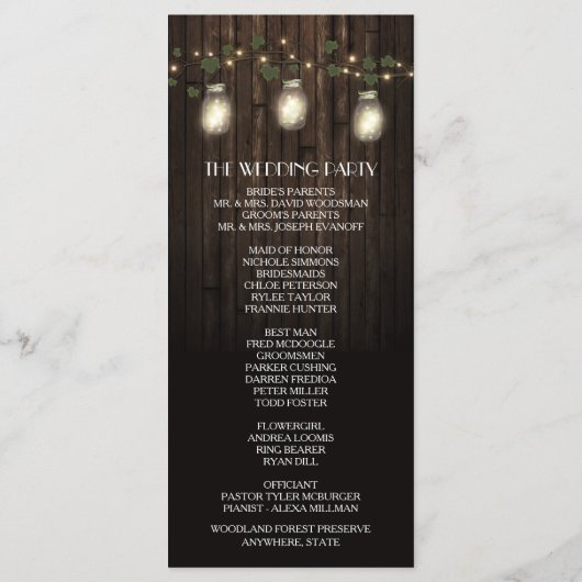 Rustieke Firefly + Vine Vineyard Wedding Programma Programmakaart (Achterkant)