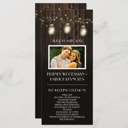 Rustieke Firefly + Vine Vineyard Wedding Programma Programmakaart (Voorkant / Achterkant)