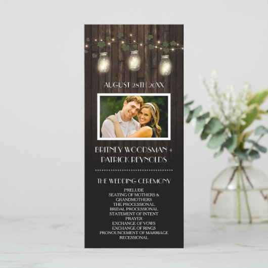 Rustieke Firefly + Vine Vineyard Wedding Programma Programmakaart (Staand voorkant)