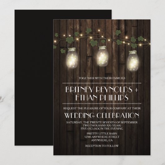 Rustieke Firefly + Wingerd Wijnstok Trouw Uitnodig Kaart (Voorkant / Achterkant)