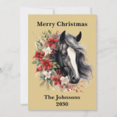 Rustieke Flat Black Christmas Horse Krans Vakantie Feestdagenkaart (Voorkant)