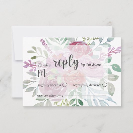 Rustieke Flora Roze & Bordeaux RSVP Trouwdag Kaartje (Voorkant)
