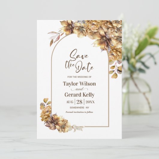 Rustieke Floral Arch Bruiloft Save the Date (Staand voorkant)