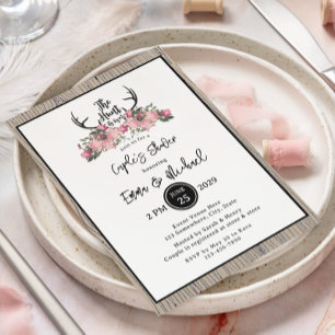 Rustieke Floral Barnwood Hunt is Over Couple Showe Kaart