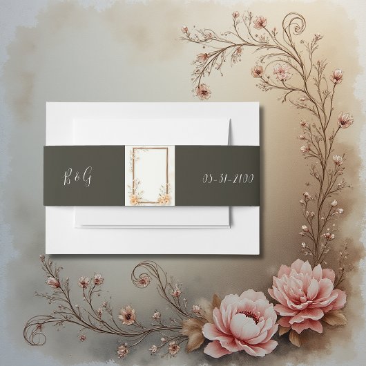 Rustieke Floral Beige bruiloft Uitnodigingen Wikkel