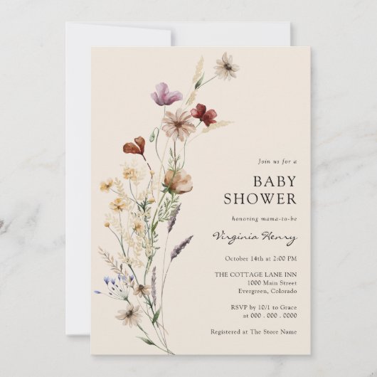 Rustieke Floral Boho Baby shower Invitation Kaart (Voorkant)
