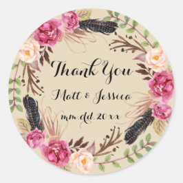 Rustieke Floral Boho bruiloft Dank u Sticker