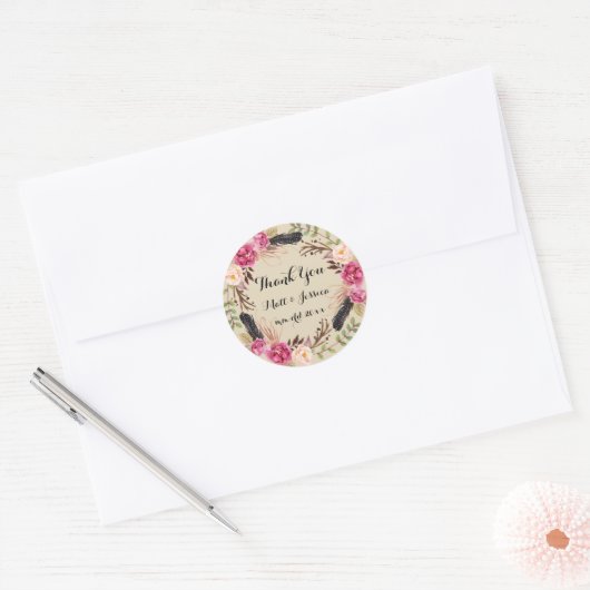 Rustieke Floral Boho bruiloft Dank u Sticker (Envelop)