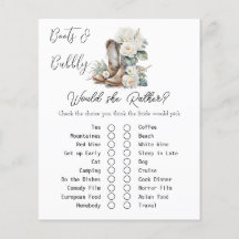 Rustieke Floral Boots Vrijgezellenfeest Game Kaart