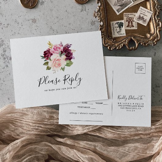 Rustieke Floral Botanical Menu Keuze RSVP Briefkaa