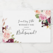 Rustieke Floral Botanische bruidsmeisje voorstel Sparkling Wijnetiket (Enkel label)