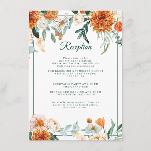 Rustieke Floral Burnt Sinaasappel herfst bruiloft Informatiekaartje (Voorkant)