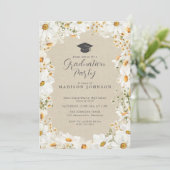 Rustieke Floral Daisy Waterverf Graduation Party Kaart (Staand voorkant)