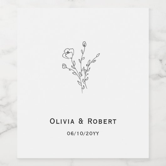 Rustieke Floral Eenvoudige zwart-wit bruiloft Wijn Etiket (Enkel label)