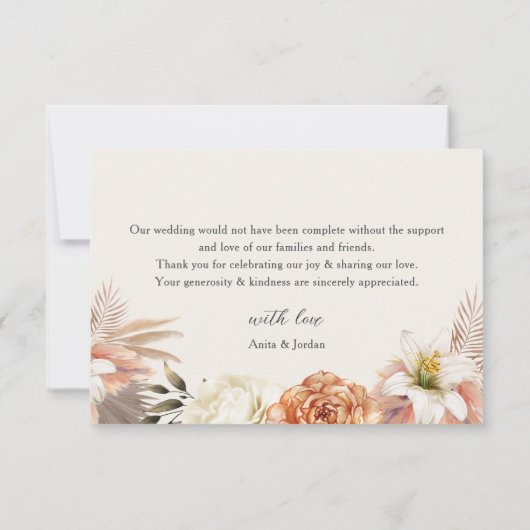 Rustieke Floral Fall Wedding Bedankkaart (Achterkant)