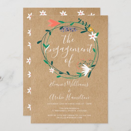 Rustieke Floral Garland verlovingsfeest Kaart (Voorkant / Achterkant)