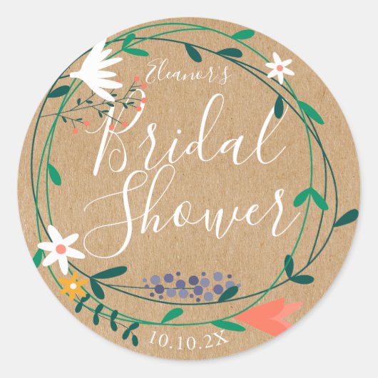 Rustieke Floral Garland Vrijgezellenfeest Favor Ronde Sticker (Voorkant)