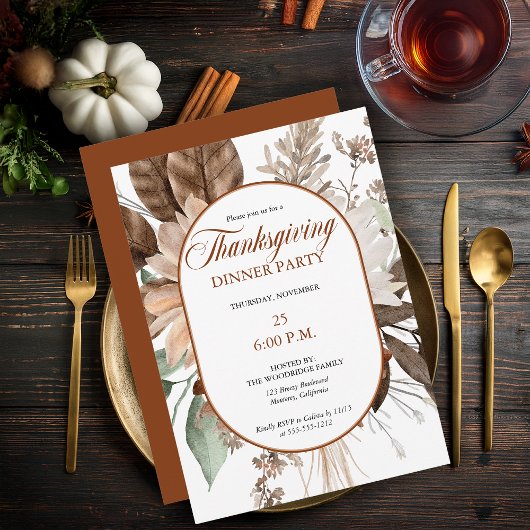 Rustieke Floral gedempte tonen Thanksgiving Diner Kaart