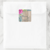 Rustieke Floral geschilderd hout bruiloft dank u Vierkante Sticker (Tas)