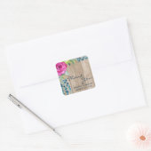 Rustieke Floral geschilderd hout bruiloft dank u Vierkante Sticker (Envelop)