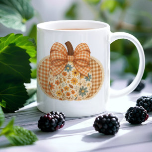 Rustieke Floral Gingham Herfst Pompoen Koffiemok