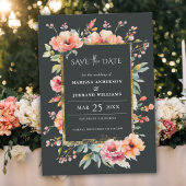 Rustieke Floral Gold Lijst Foto Save the Date Kaar