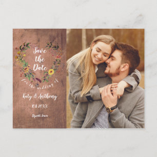 Rustieke Floral Heart Foto Bruiloft Save the Date Aankondigingskaart