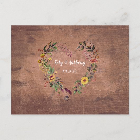 Rustieke Floral Heart Foto Bruiloft Save the Date Aankondigingskaart (Achterkant)