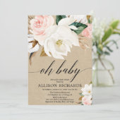 Rustieke floral herfst meisje baby shower, blush w kaart (Staand voorkant)