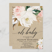 Rustieke floral herfst meisje baby shower, blush w kaart (Voorkant / Achterkant)
