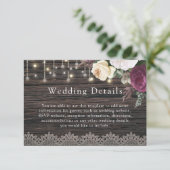 Rustieke Floral hout bruiloft details Informatiekaartje (Staand voorkant)