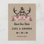 Rustieke Floral Kraft Hunt is over de datum redden Aankondigingskaart (Voorkant)