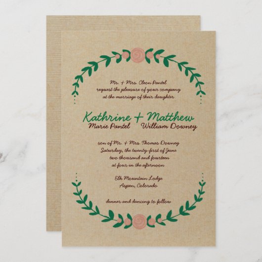 Rustieke Floral krans bruiloft uitnodiging (Voorkant / Achterkant)