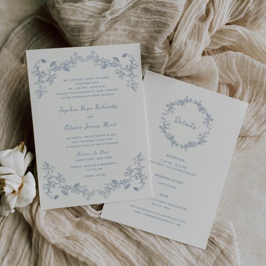 Rustieke  Floral Line Art Alles in één bruiloft Kaart