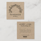 Rustieke Floral Logo Kraft Vierkante Visitekaartje (Voorkant / Achterkant)