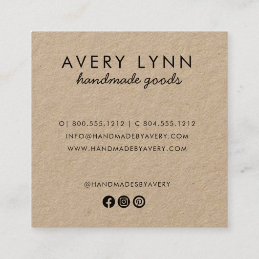 Rustieke Floral Logo Kraft Vierkante Visitekaartje (Achterkant)