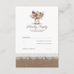 Rustieke Floral Mason Jar   Burlap Wedding RSVP