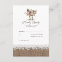 Rustieke Floral Mason Jar | Burlap Wedding RSVP