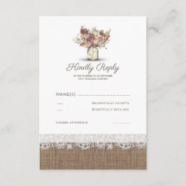 Rustieke Floral Mason Jar | Burlap Wedding RSVP Kaartje