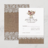 Rustieke Floral Mason Jar | Burlap Wedding RSVP Kaartje (Voorkant / Achterkant)